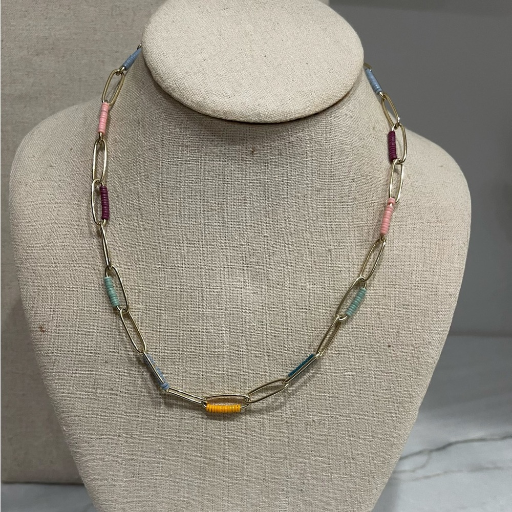 Stella & Dot Gold Link Necklace with Multicolor Wrapped Accents